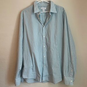 MENS blue & white striped button down dress shirt